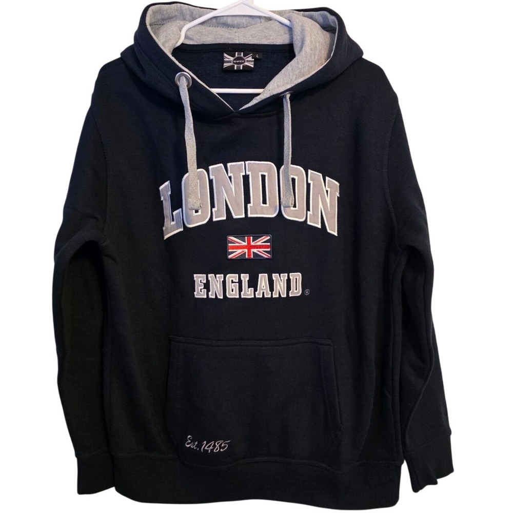 GWCC London England Union Jack Graphic Hoodie Sweatshirt Navy‎ Size Large